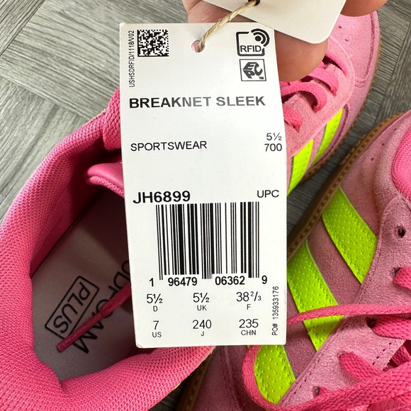 Adidas Breaknet Sleek Pink Neon Yellow Suede Sneakers JH6899 Womens 7 NEW - Picture 8 of 9
